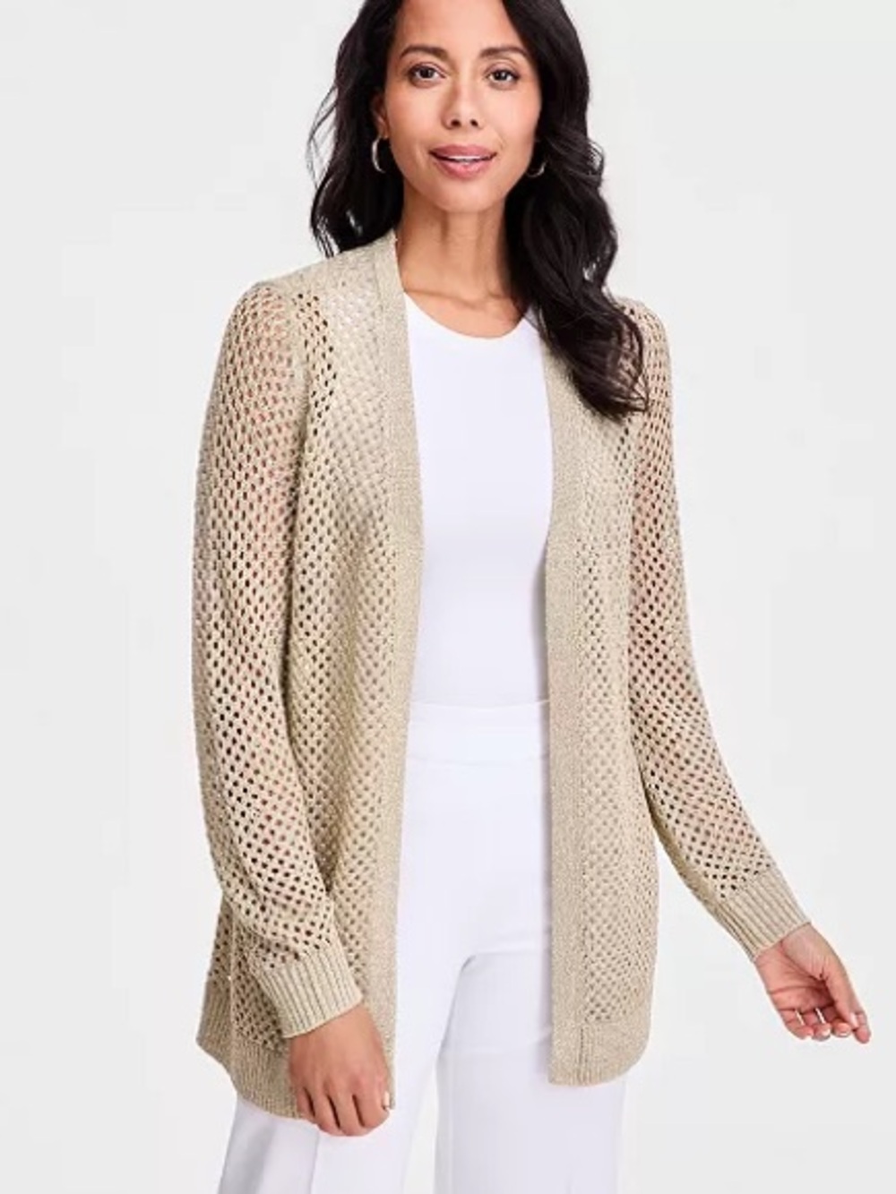 JM Collection Lurex Open-Work Open-Front Cardigan Size XL